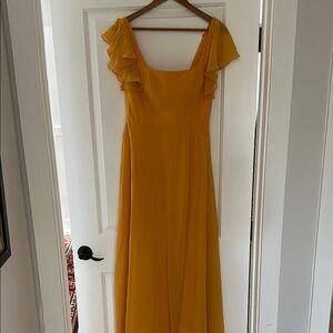 Azazie Bondi Marigold Elegant Yellow Ruffle Sleeve Dress